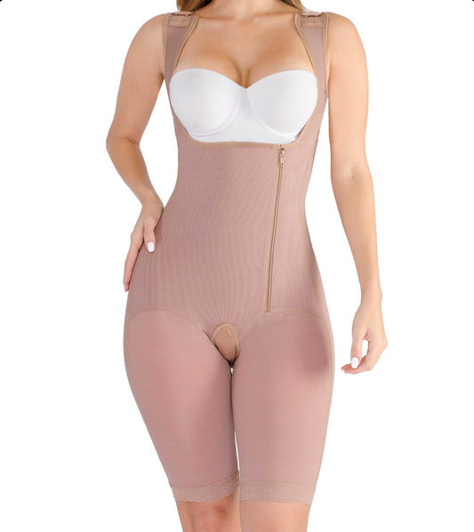 Open Bust Butt-Lifting Full Colombian Bodysuit side zipper design,